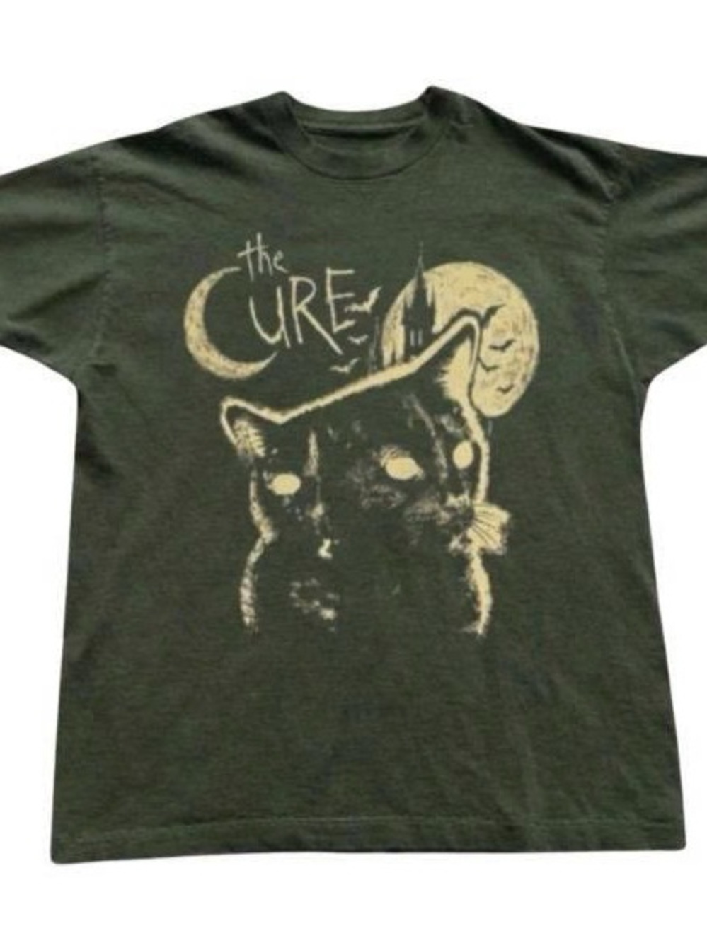 Black Band Tee with Cream Cat Moon Graphic